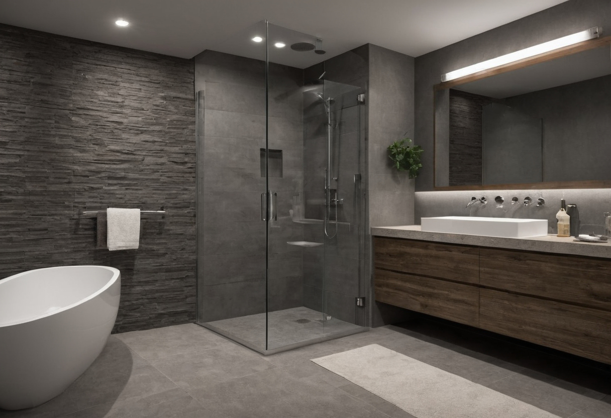 Bathroom waterproofing should be specified as one compatible wet-area assembly shown in a luxury residential interior